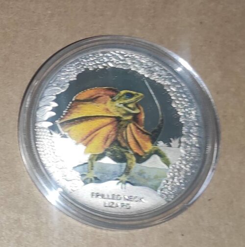 Australia's Remarkable Reptiles: Frilled Neck Lizard - Tuvalu - 2013 - 1 Dollar - coloured silver coin (OXIDATED) - Image 3