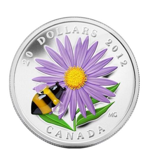 Bumble Bee & Aster Flower - 2012 - Canada - 20 Dollars - silver coin with Murano (Venetian Glass)