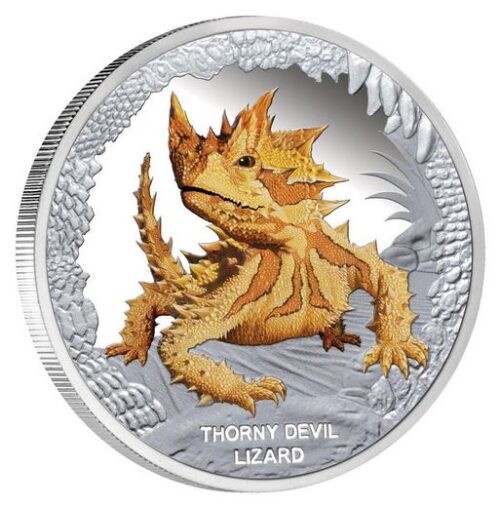 Australia's Remarkabe Reptiles: Thorny Devil Lizard - Tuvalu - 2014 - 1 Dollar - coloured silver coin