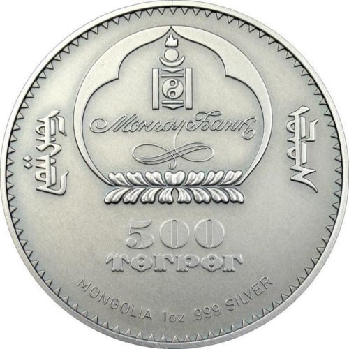 Gulo Gulo - 500 Togrog - 2007 - Mongolia - silver coin with crystals - Image 2