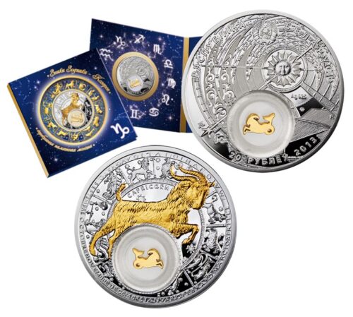 Zodiac Signs: Capricorn - 2013 - 20 Rubles - Belarus - silver coin with gilding - Image 3