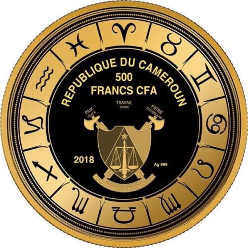 Zodiac Sign: Cancer - 2018 - Cameroon - 500 Francs - gilded coin with rose gold - Image 2