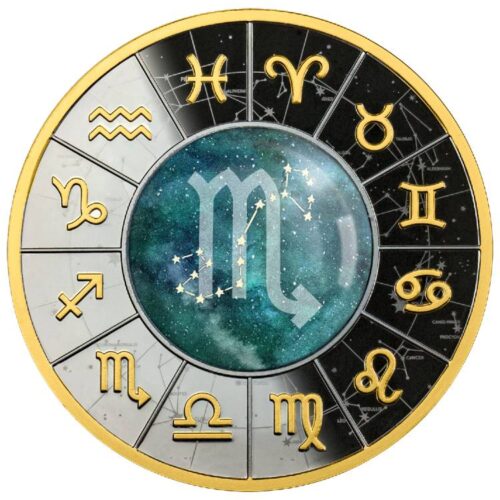 Zodiac Signs: Scorpio - 2023 - Cameroon - 500 Francs - silver coin with magnifying lens & gilding